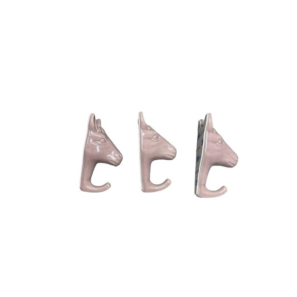 Set Of Three Horse Head Pink Wall Hooks - Picture 9 of 9